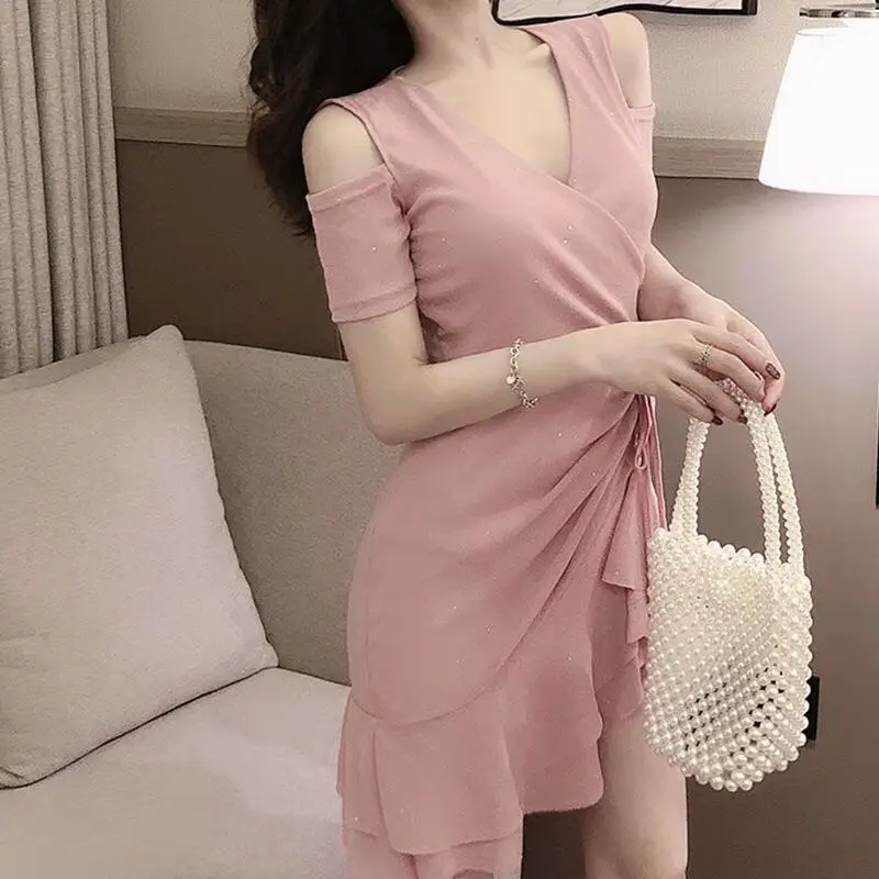 

Sexy Nightclub Women's Clothing 2021 New Summer Slim Temperament Short Skirt V-neck Tight Fishtail Sheath Dress