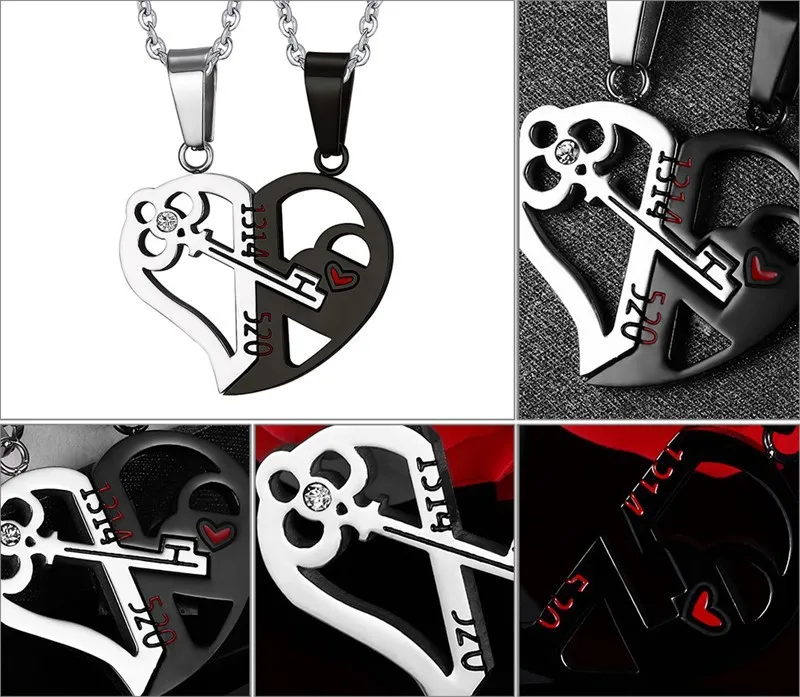 Пара ювелирных изделий Сердце Ключ Стразы кулон ее его любовь ожерелье для