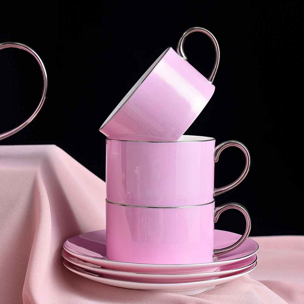 Juego de 15 unids/set de tazas de caf&eacute; de porcelana de hueso delicado, taza de t&eacute; Vintage rosa europea, tetera, platillo, novedad de 2021-4