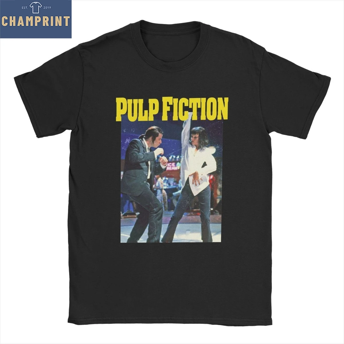 

Funny Pulp Fiction Dance T-Shirt Men Crew Neck Pure Cotton T Shirts Short Sleeve Tee Shirt Classic Clothes