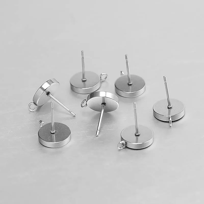 

CKysee 20pcs/lots stainless steel cross ear pin round tray jewelry DIY jewelry accessories disc outer diameter 8mm needle length