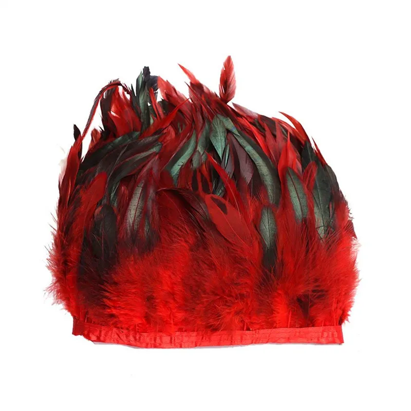 Высококачественная натуральная петушиная бахрома окрашенная атласной лентой 10