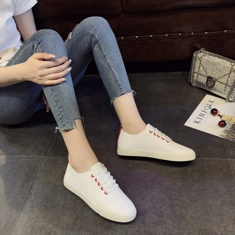 Aleafalling Women Shoes Girl's Casual Lace Up Flat College Students Sneakers Round Toe Female White | Обувь