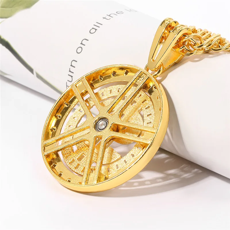 Hip Hop Gold Silver Color Rotating Dollar Pendant Long Necklace Rhinestone Men Boy Jewelry Disc Accessories | Украшения и