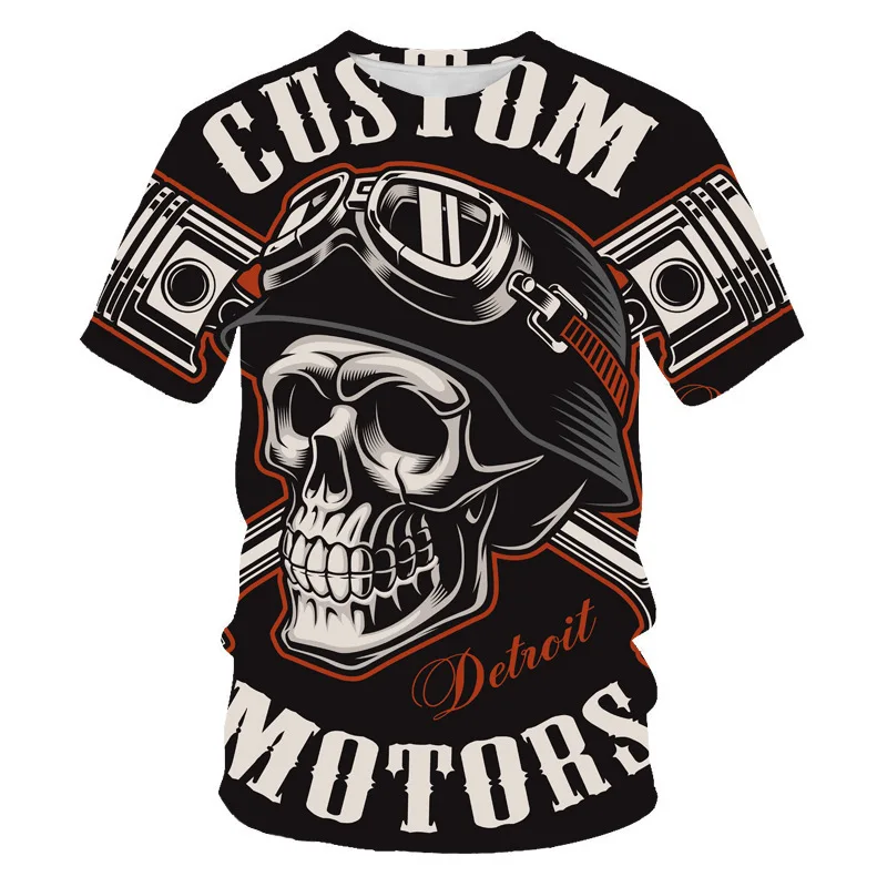 

2021 popular skull 3D digital print men's round neck T-shirt summer fashion men's and women's skull short sleeve