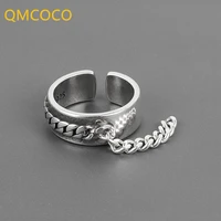 qmcoco silver color ring for women tassel chian ins style vintage minimalist irregular cross jewelry birthday party gifts