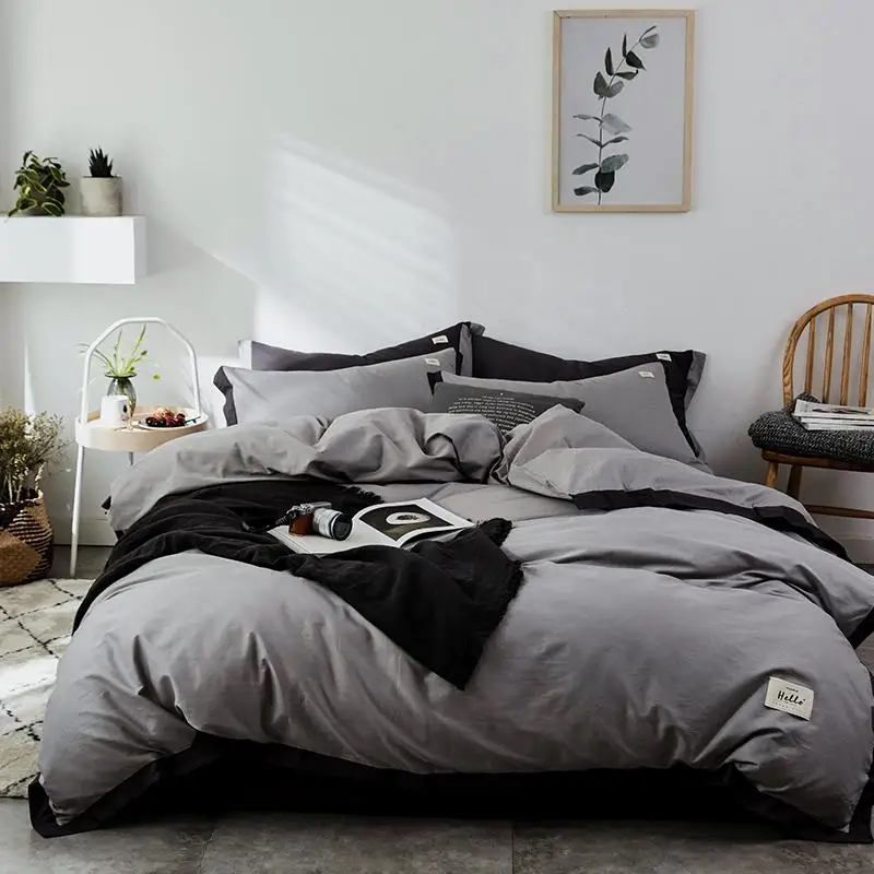 

Комплект постельного белья из хлопка, роскошный комплект серого цвета с пододеяльником, простыней и наволочкой, королевский комплект
