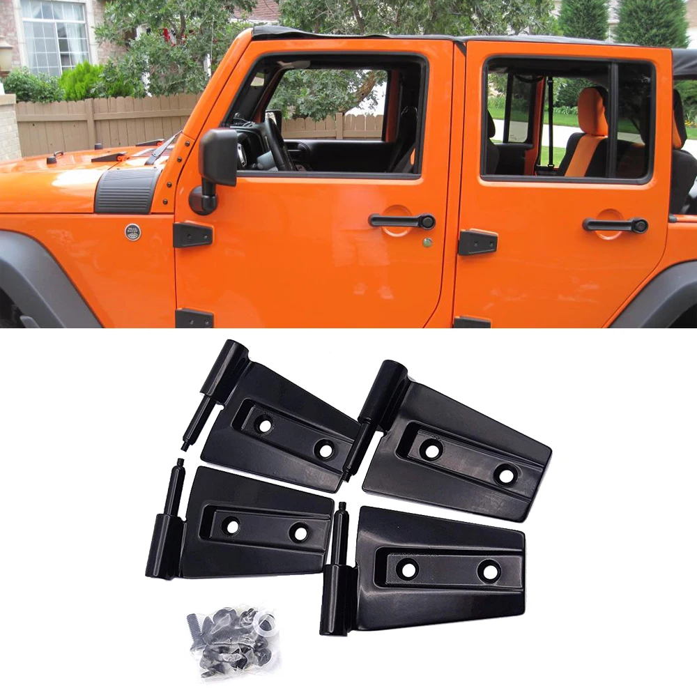 

Gloss Black 2 Door Side Hinges Mount Bracket Set Heavy Duty Stainless For Jeep Wrangler JK 2007-2018