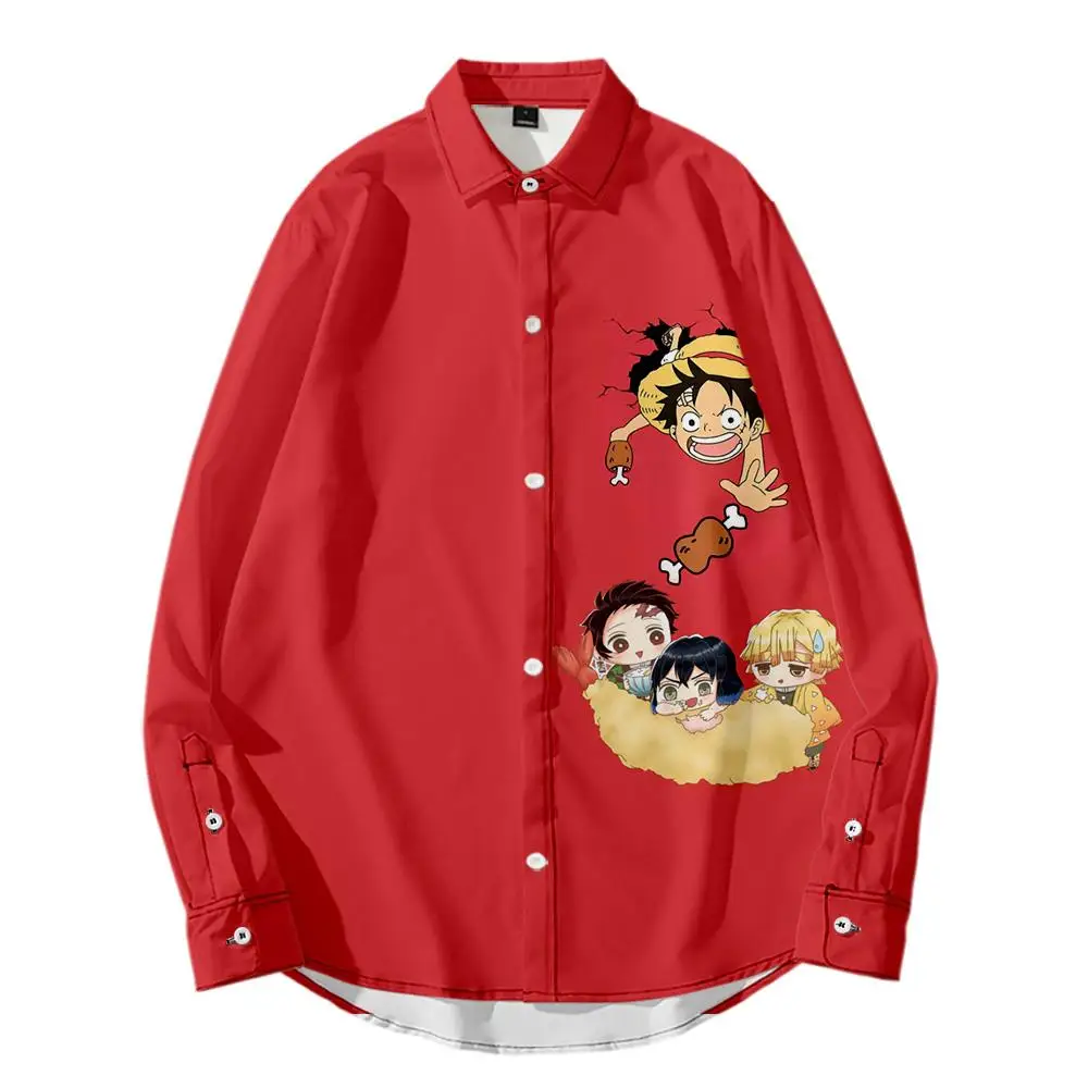 

Casual Shirt Print New Fashion Ghost Killer a Japanese Cool Blood 3D Anime Long Sleeve Ladies Loose Women Turn-down Collar Full