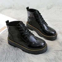 2021 autumn fashion chunky boots lace up ankle boot for women casual round toe combat martin black boots platform ladies shoes
