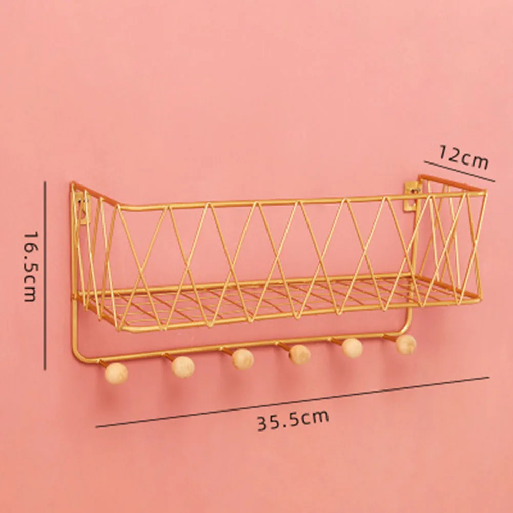 

Iron Wall Storage Shelf Hook Frame Hanging Rack Home Wall Display Art Decoration Basket Mesh Partition Wrought Organizer