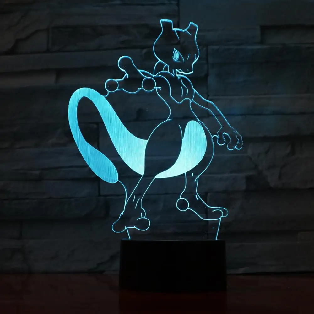3D лампа Pokemon Mewtwo 7 цветов светодиодные лампы для детей сенсорный USB стол детский