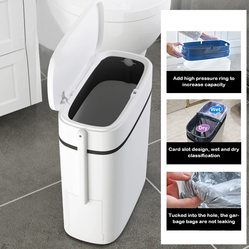 

Bathroom Trash Cans Waste Basket with Toilet Brush Narrow Seam Paper Refuse Rubbish Bin