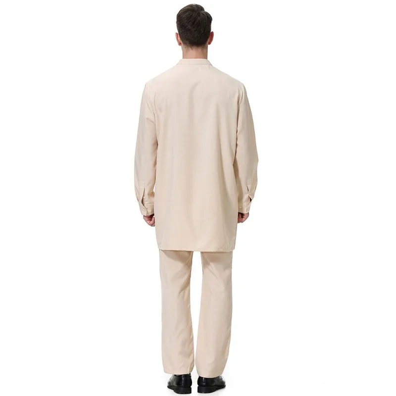 Mens Saudi Arabic Muslim Kaftan Dress Thobe Long Sleeve Robe Jubba Thobe Men Saudi Arab Muslim Islamic Clothing 3XL 2020