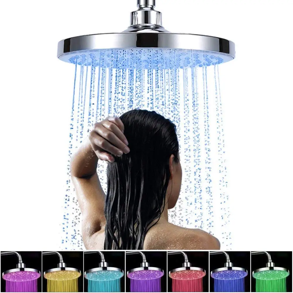 7 Colors Changing Cheen, 8 дюймов, 20 см* 20 см, 3 цвета, меняющая воду, с питанием от дождя, Светодиодная насадка для душа, без душевой ручки, для ванной комнаты, автоматическая насадка - Цвет: 7 Colors Changing