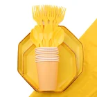 Одноразовая посуда для вечерние, восьмиугольные тарелки желтого цвета, украшения для детского дня рождения, скатерти, салфетки, 41 штука