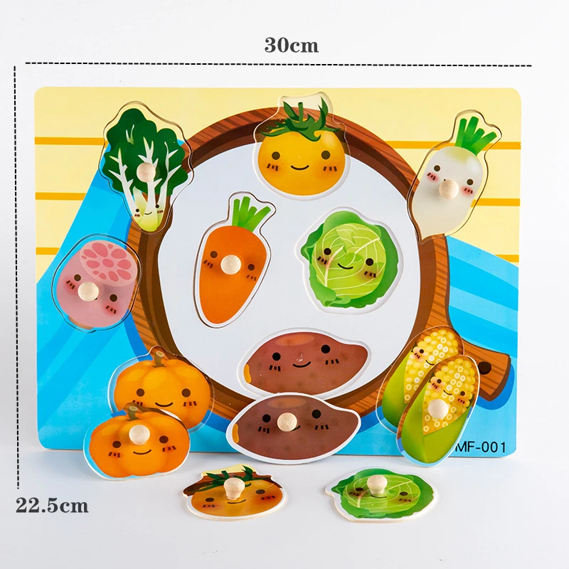 

Wooden Children's Early Education Puzzle Mushroom Nail Hand Grasping Fruits And Vegetables English Alphabet Cognitive Puzzle Toy