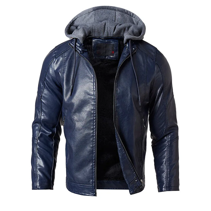 Куртка из искусственной кожи мужская зимняя Толстая флисовая шляпа съемная