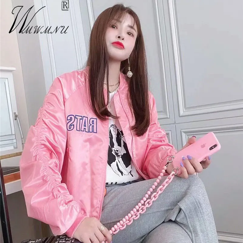

Spring Street Fashion Women Baseball Jackets All-Match Letter Printing Casual Bomber Coats Korean Harajuku Outwear Cardigan Lady