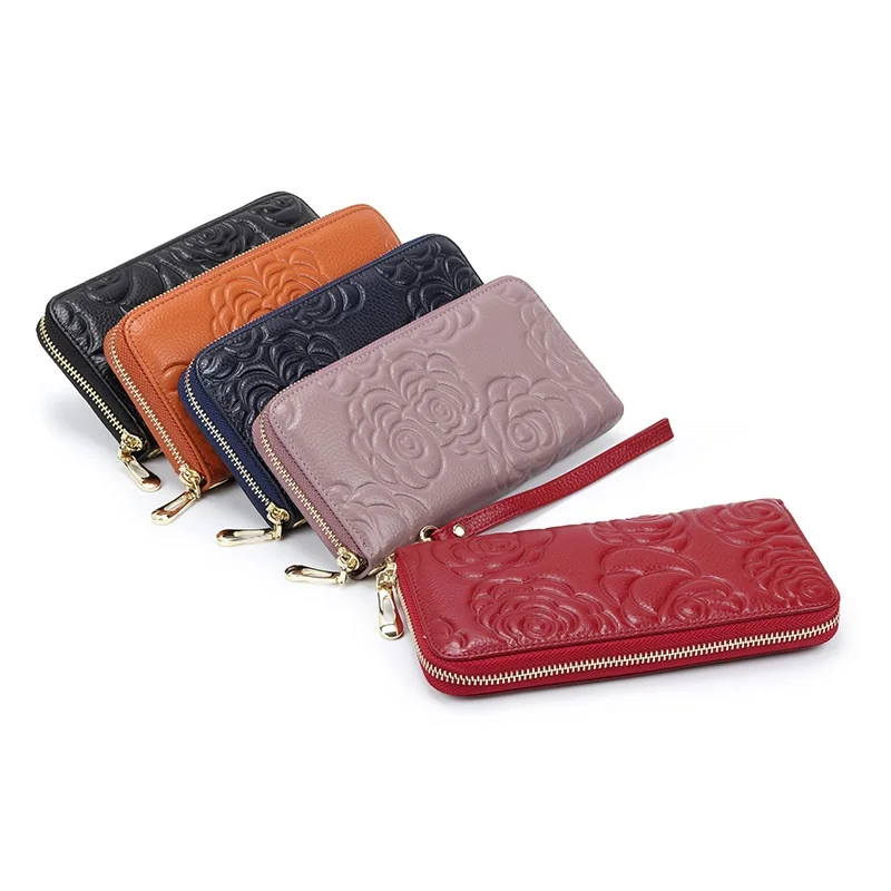 Flowers Women Wallet Genuine Leather Long Zip purses Wristlet Bag Big Capacity Lady Clutchs Cowhide Coin Purse Mobile phone bags |