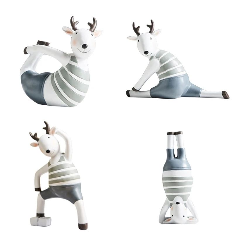 

Nordic Elk Figurines Statue Cute Cartoon Yoga Split Deer Resin Home Ornaments Q0KF