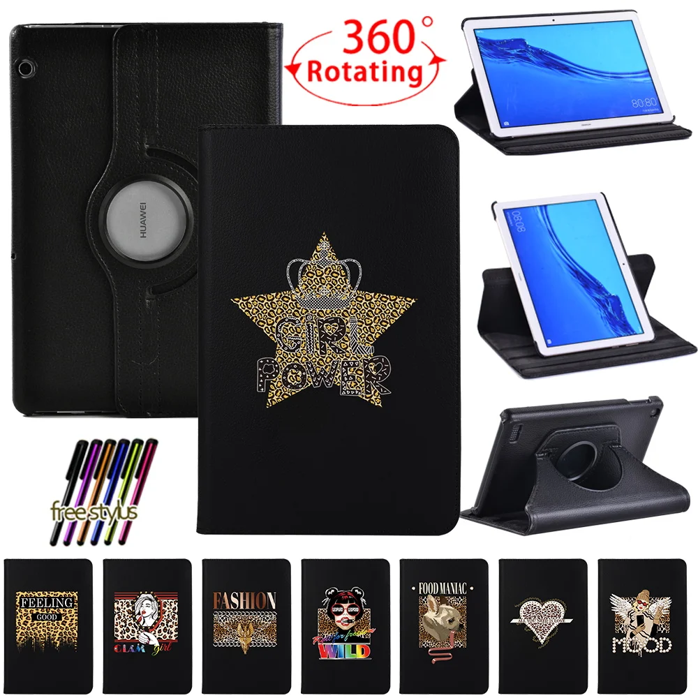 

360 Rotating Tablet Case for Huawei MediaPad T5 10 10.1"/T3 10 9.6" Printed Folding Leather Leopard Pattern Stand Cover