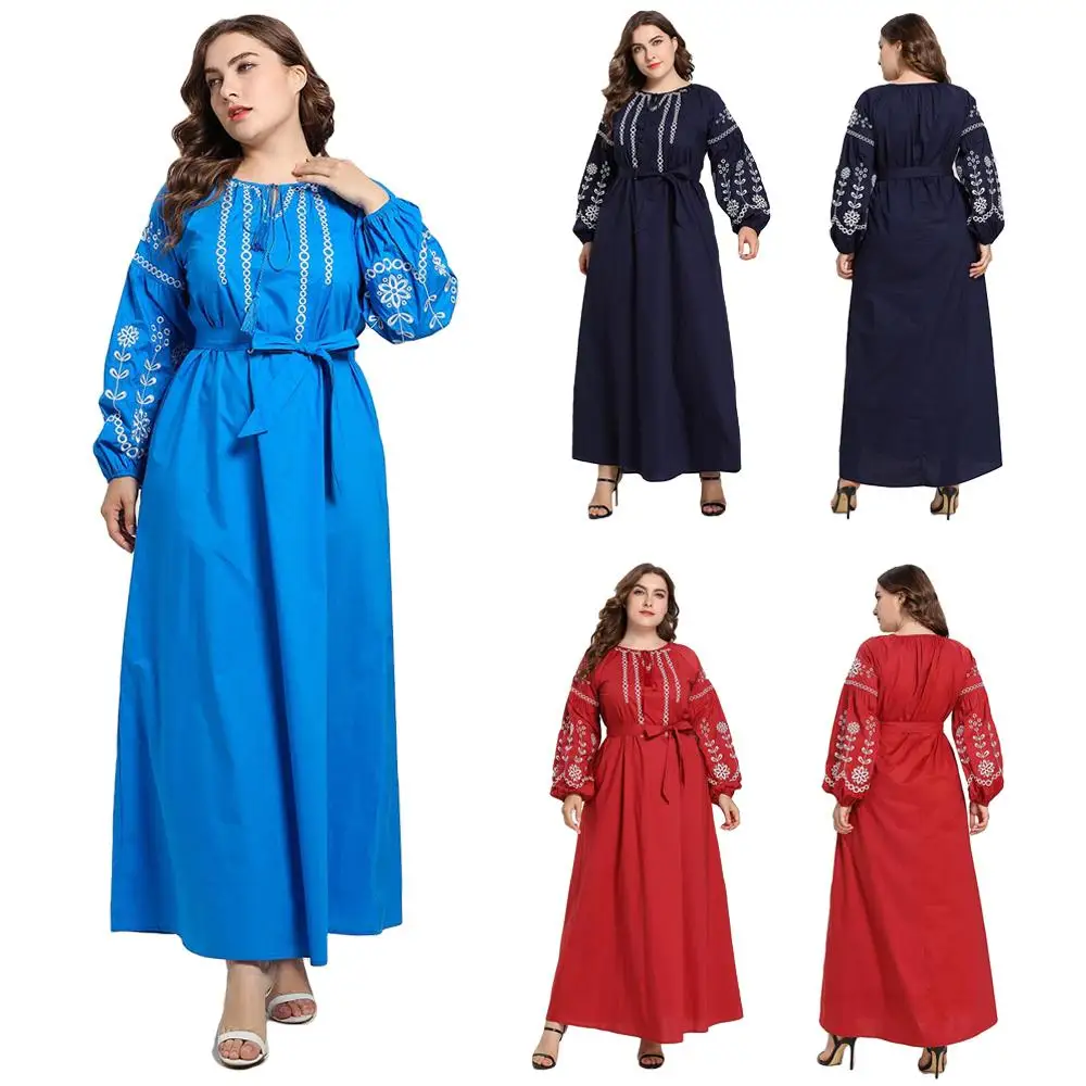 Женское платье в мусульманском стиле, свободное винтажное платье-кафтан с вышивкой, с круглым вырезом, осень размера плюс г., исламский джил...