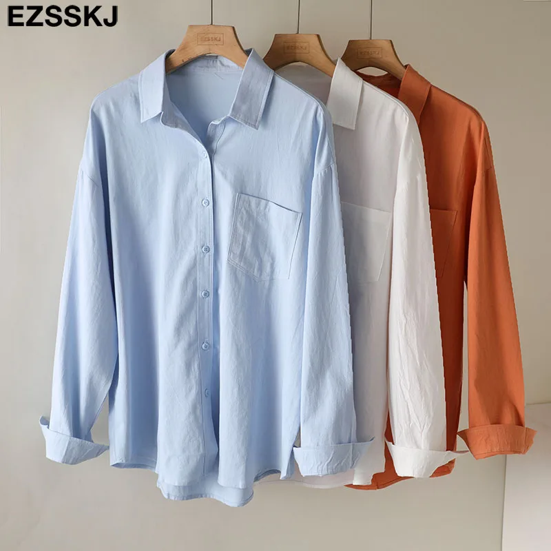 EZSSKJ новинка 2021 шикарная повседневная женская рубашка однотонная длинная