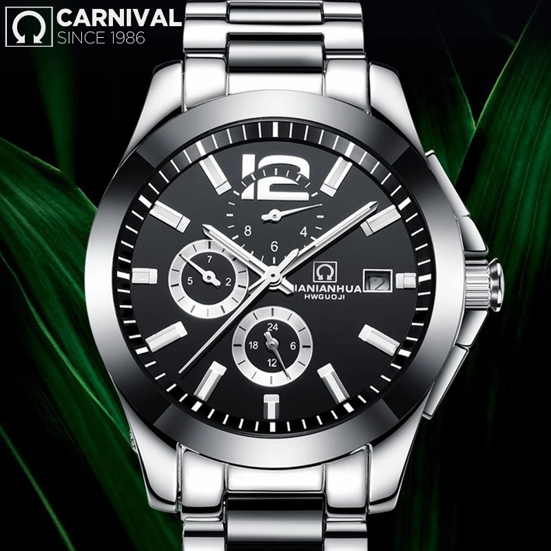 CARNIVAL New Men Mechanical Watch Fashion 24 Hours Luminous Hands And Scale Waterproof Automatic Mens Watches Relogio Masculino