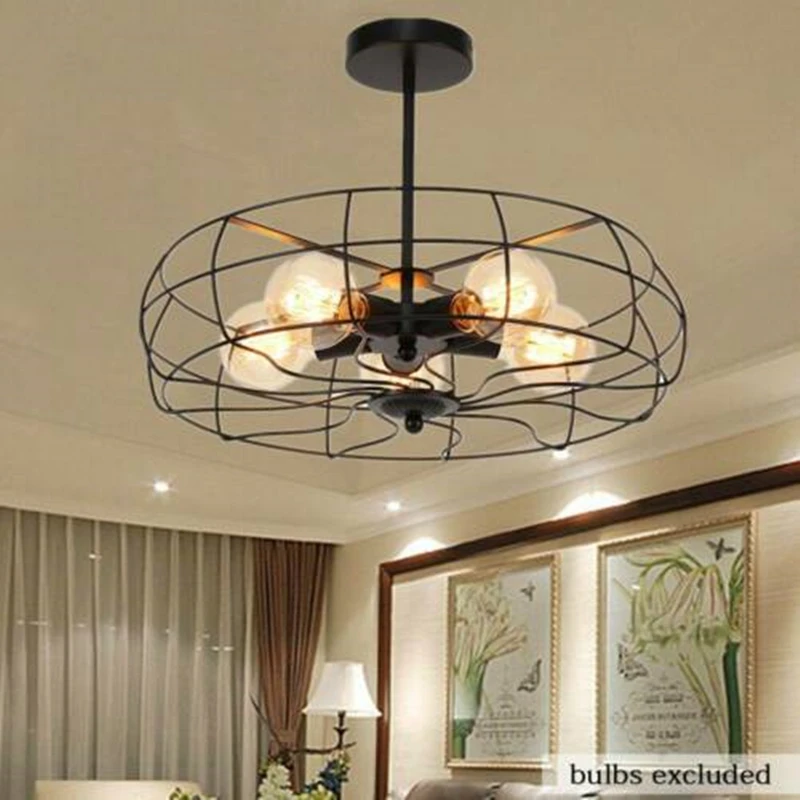 

Vintage 5 Lamps Semi Flush Mount Ceiling Light Metal Hanging Lights Fixture