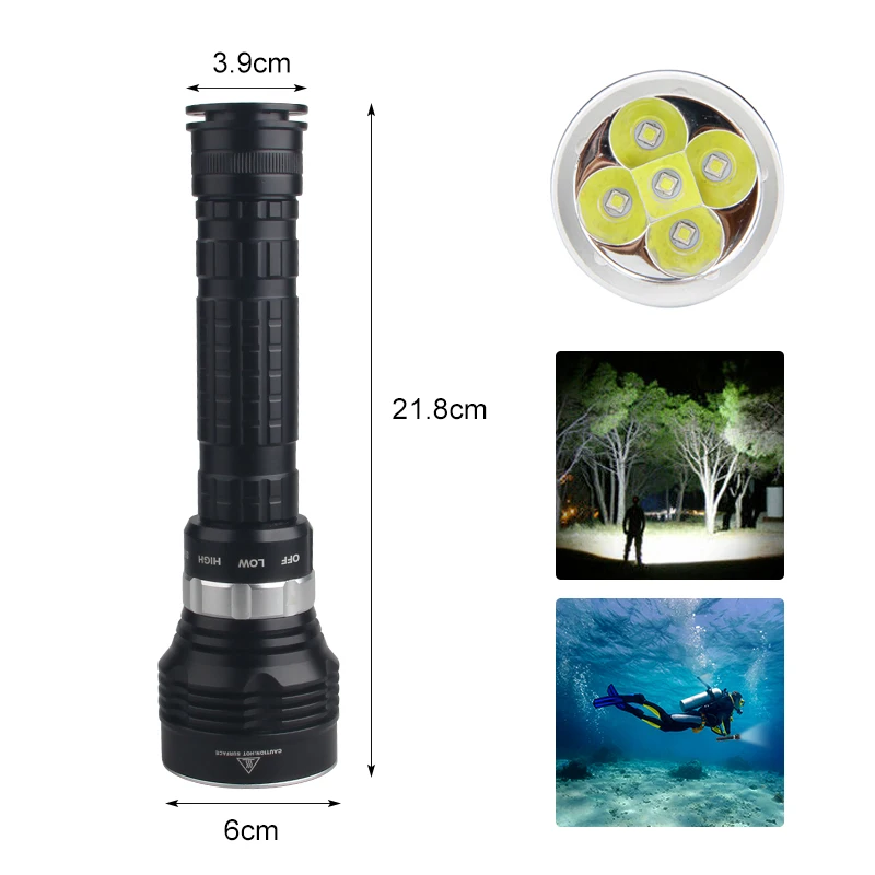 2500 люмен Дайвинг фонарик фонарь 5 * T6 подводное погружение 200 м подводный