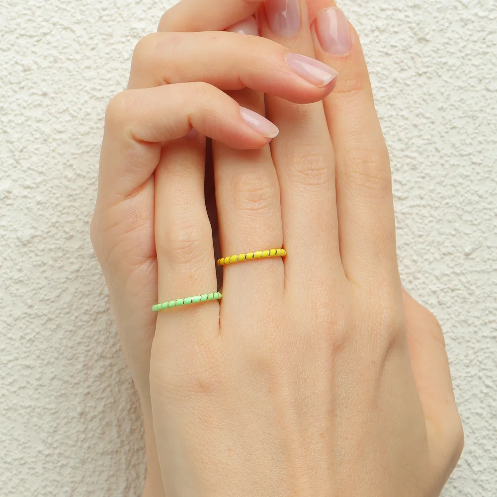 

Women Twisted Colorful Enamel Simple Design 2 Pieces Ring Set
