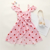 one piece dress 2 7y children baby girl cute strawberry printing v neck high waist pink irregular dress summer