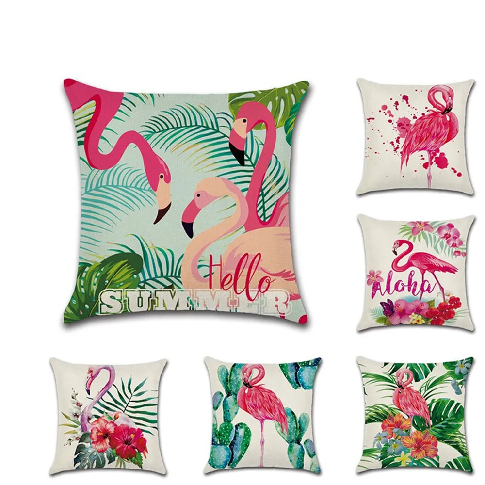 Зеленый лист льняная Наволочка на подушку Подушка Чехол Фламинго узор размером