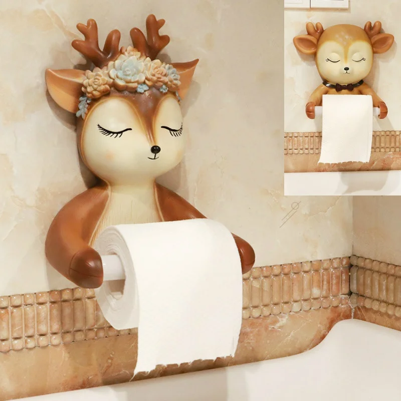 Punch-free Cartoon Animal Creative Home Roll Paper Box Roll Holder Decoration Roll Paper Tube Toilet Tissue Box Wall Hanging
