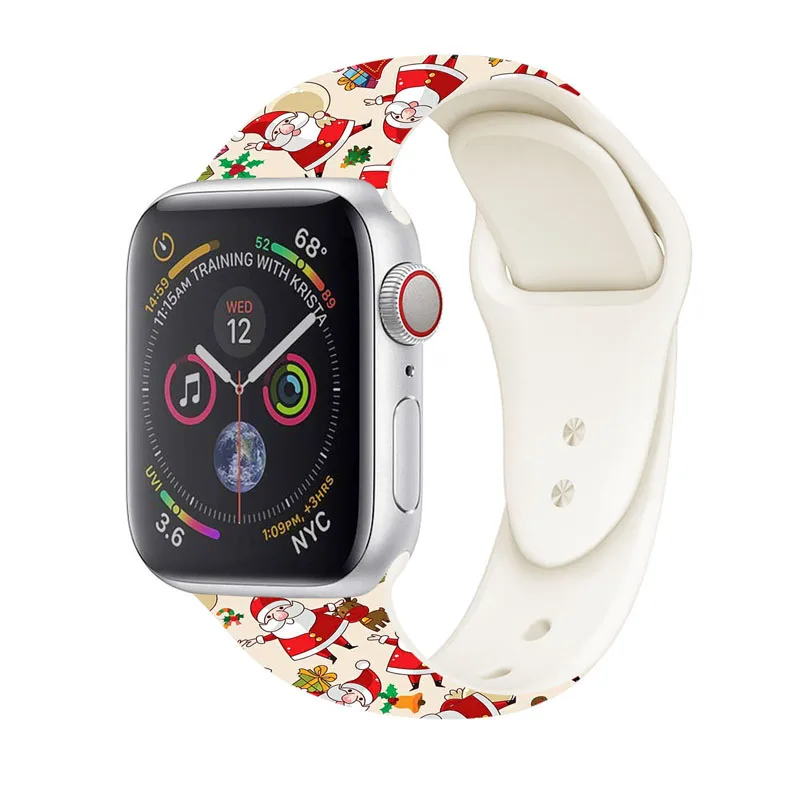 Рождественский спортивный ремешок для Apple Watch 38 40 42 44 мм силиконовый браслет со