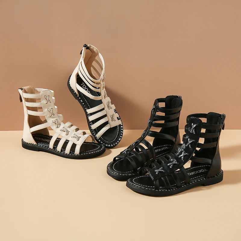 Новинка Летние детские сандалии гладиаторы до щиколотки Детские принцессы из