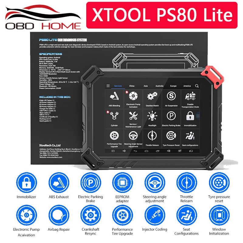 XTOOL PS80 Lite полная система OBD2 диагностический инструмент IMMO ABS обслуживания масла