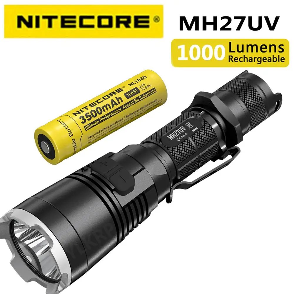 Original Nitecore MH27UV CREE XP-L HI V3 1000 lumens 365nm ultraviolet red blue flashlight USB rechargeable | Лампы и освещение