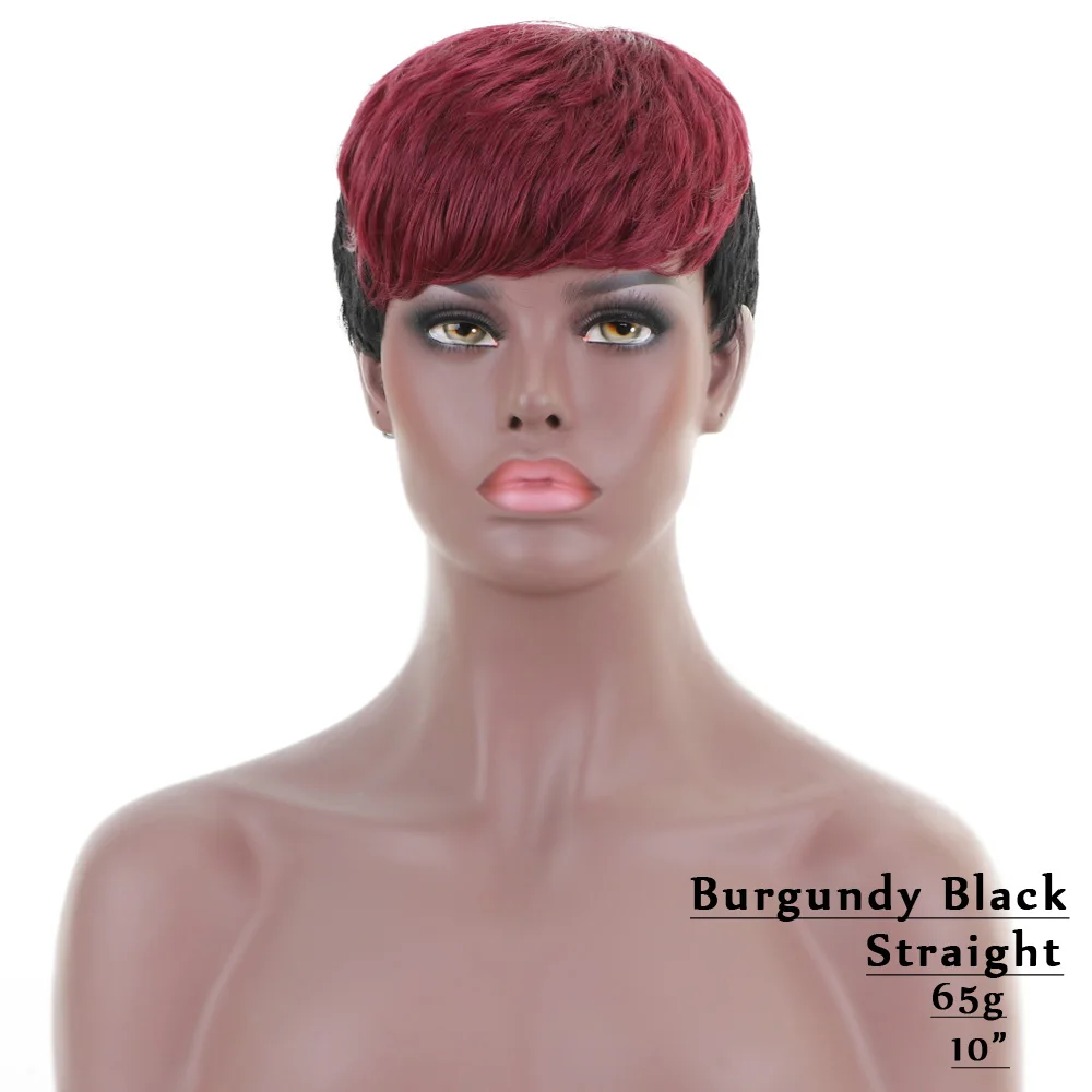 black burgundy Красота 10 ''короткие волнистые Бордовые Черные коричневые темные корни синтетические парики с челкой для женщин Косплей вечерние на каждый день макияж - Цвет: black burgundy