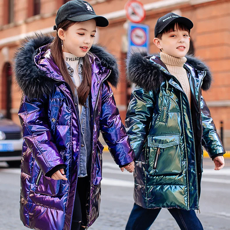

Children's Hooded Jacket Winter Warm Girls Shiny Down Jacket Plus Velvet Waterproof No-wash Coat Fashion Outerwear Clothing