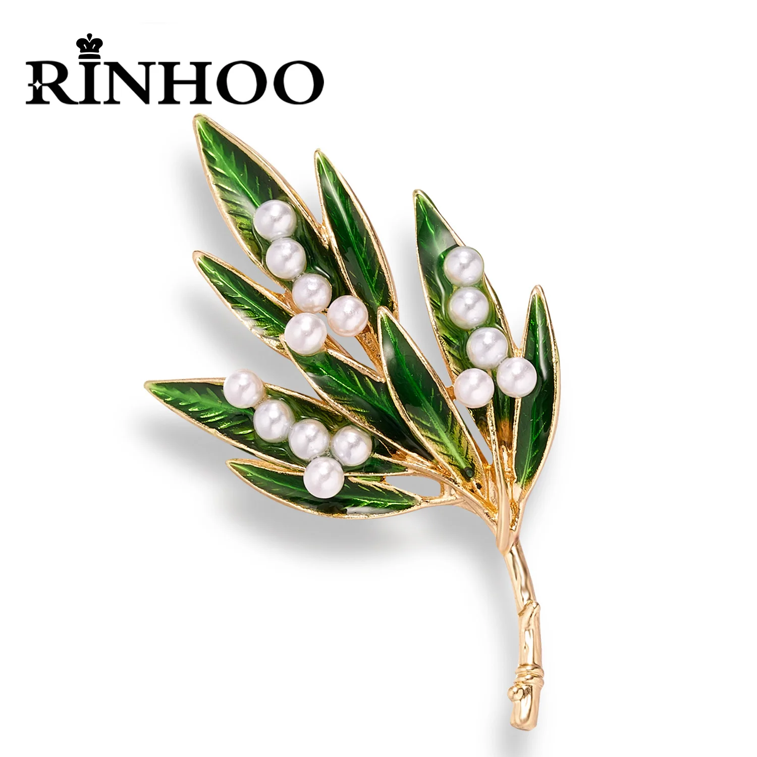 

Rinhoo Vintage Green Color Plant Imitation Pearls Pin Tree Leaf Enamel Brooch for Women Elegant Fashion Brooch Wedding Jewelry
