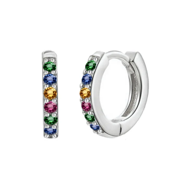 

Aide 925 Sterling Silver Minimalist 9mm Cartilage Huggies Women Rainbow Crystal Hoop Earrings Piercing Pendiente Ohrringe Jewel
