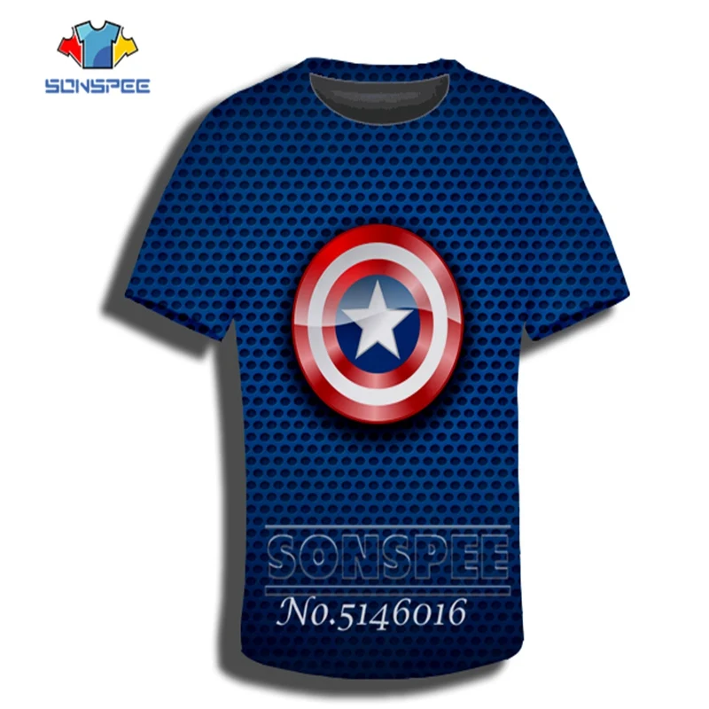 Уличная одежда с 3D принтом Капитан Америка Щит Детская Повседневная футболка
