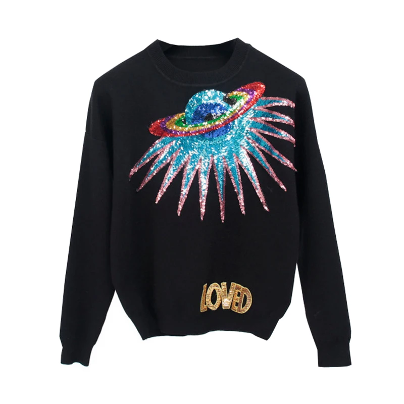 Женский трикотажный пуловер Warmsway джемпер с длинными рукавами и надписью UFO Planet