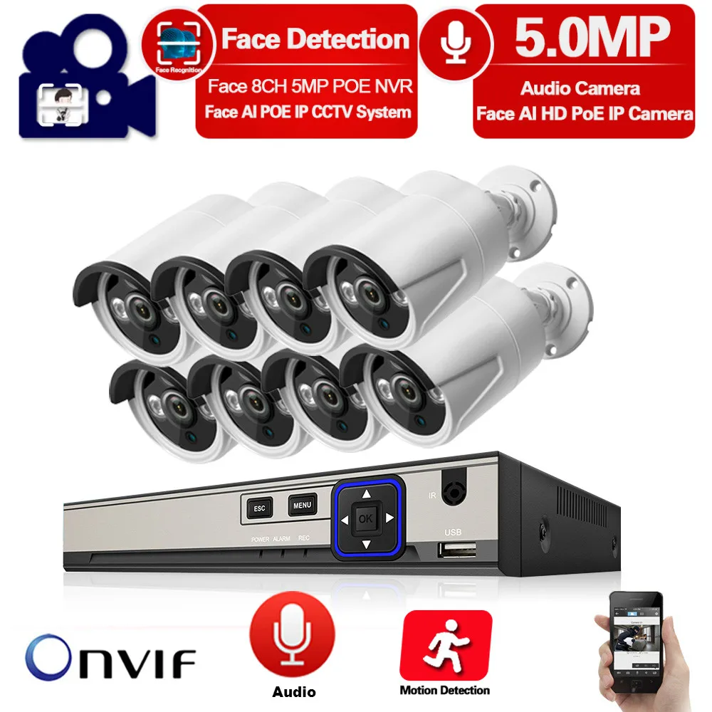 8CH H.265 HD 5MP POE NVR Kit система камер домашней безопасности на открытом воздухе