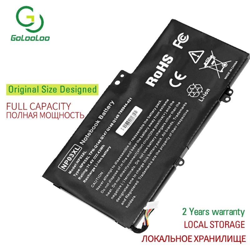 

11.4V 43WH New Laptop Battery NP03XL for HP Pavilion X360 13-A010DX TPN-Q146 TPN-Q147 TPN-Q148 HSTNN-LB6L 760944-421 15-U010DX