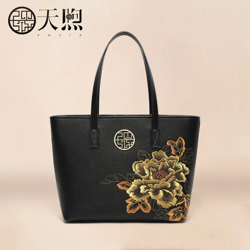 

Новинка 2021, темпераментная вместительная модная сумка на одно плечо в стиле ретро с вышивкой, специальная сумка-тоут