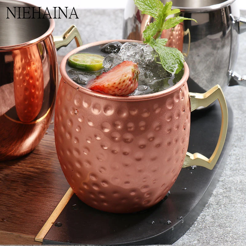 

18OZ Stainless Steel Moscow Mule Mug Retro Cocktail Glasses 500ml Ice Beer Mugs Drum Copper Plated Wine Coffee Cup Bar Drinkware