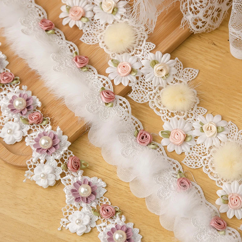 Applique Stoffe Für Hochzeit Kleid Kleidung Decor 3D Blume Perlen Stickerei Patch DIY Handwerk Nähen Liefert Spitze Band 2yard